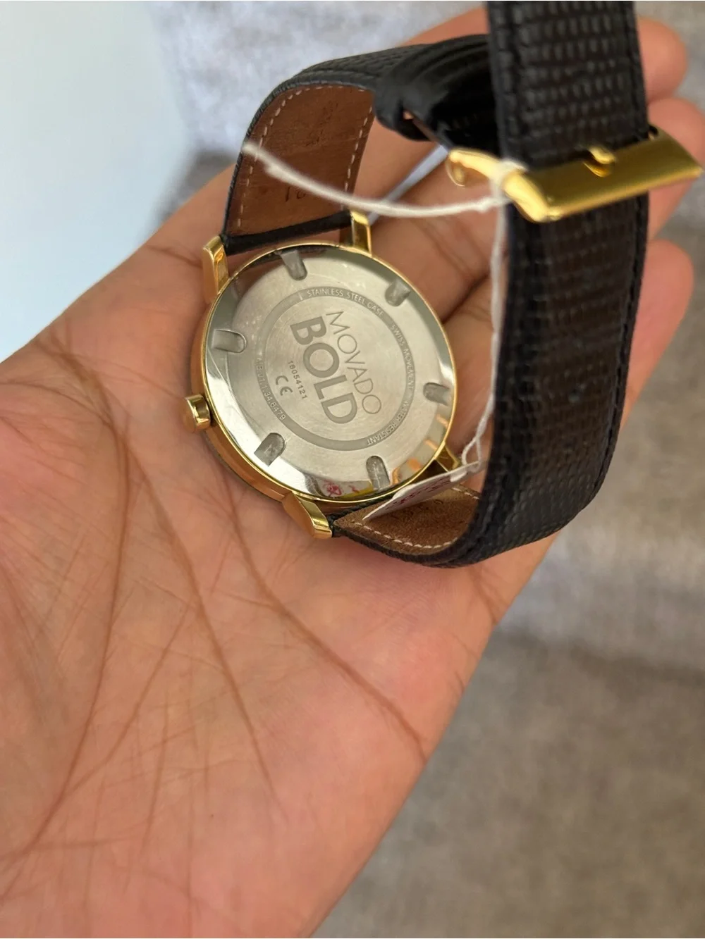 Movado bold Elegant Gold Dial Men's Watch with Black Leather Strap